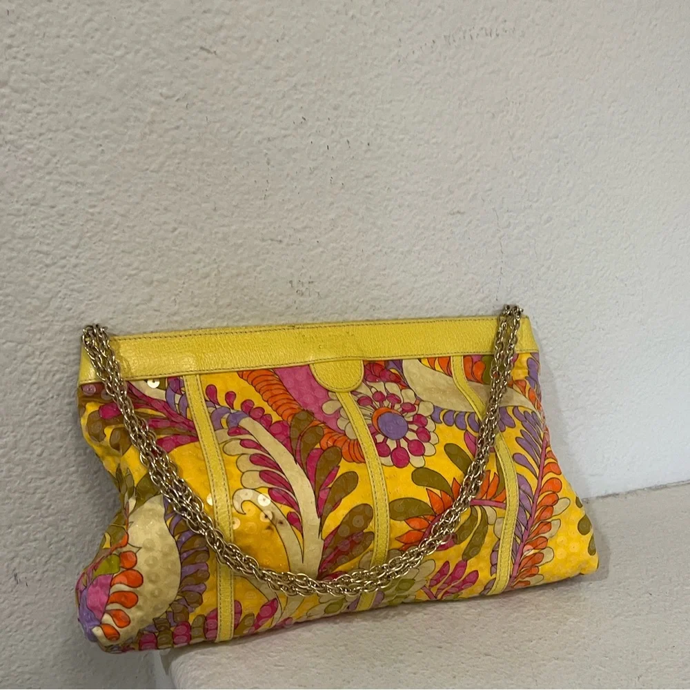 RARE Kate Spade Multicolored Yellow Pink Glitter Chain‎ Bag Purse